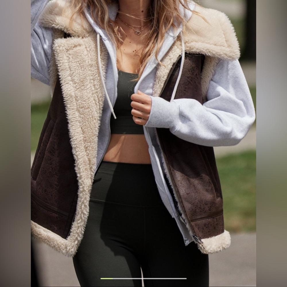 Aerie Brown and Cream Shearling Vest